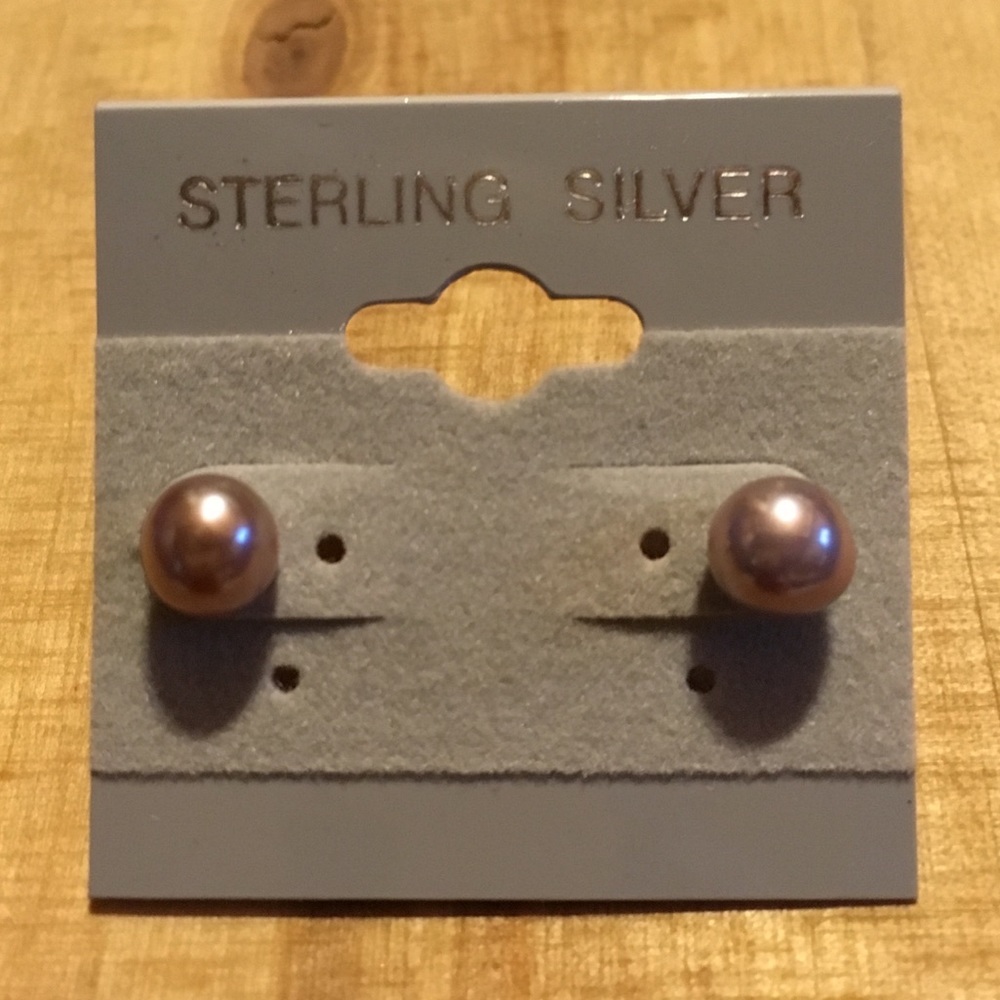 2/$12 Purplish Pearl Studs/ 925 Sterling Silver
